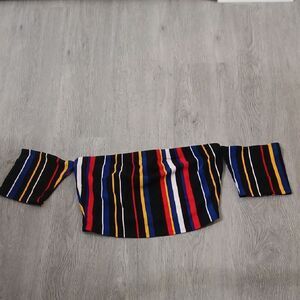 K Glam  Striped Off-Shoulder Crop Top Sz 1XL NWOT